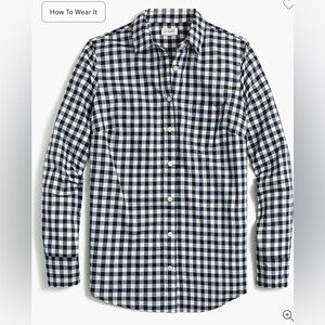 J. CREW The Perfect Shirt Blue White Gingham Plaid Top Button Down Blouse Navy